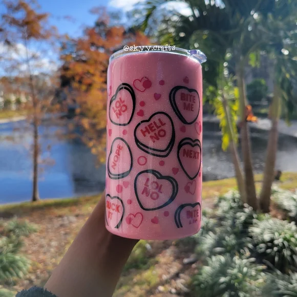 Handmade glitter valentine's day 15oz mug conversation hearts tumbler cup coffee - Picture 3 of 4